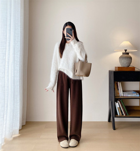 Close your eyes! High-end European Down Yarn Cashmere Acetic Acid Sickle Scimitar Banana Pants Casual Wide Leg Pants Women's Autumn and Winter