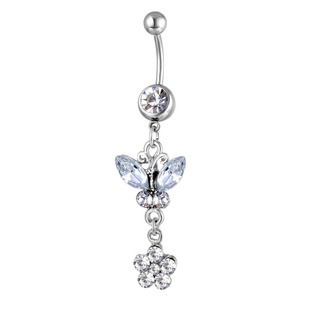 Amazon Piercing Umbilical Jewelry Stainless Steel Diamond Butterfly Flower Nail Ring Long Flower Pendant Zircon Nail