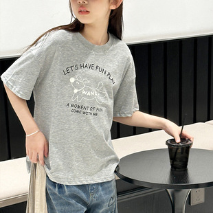 Girls' Short-sleeved T-shirt Summer 2025 New Big Children's Summer Korean Style Trendy Brand Top Children's Cotton Loose Summer Wear