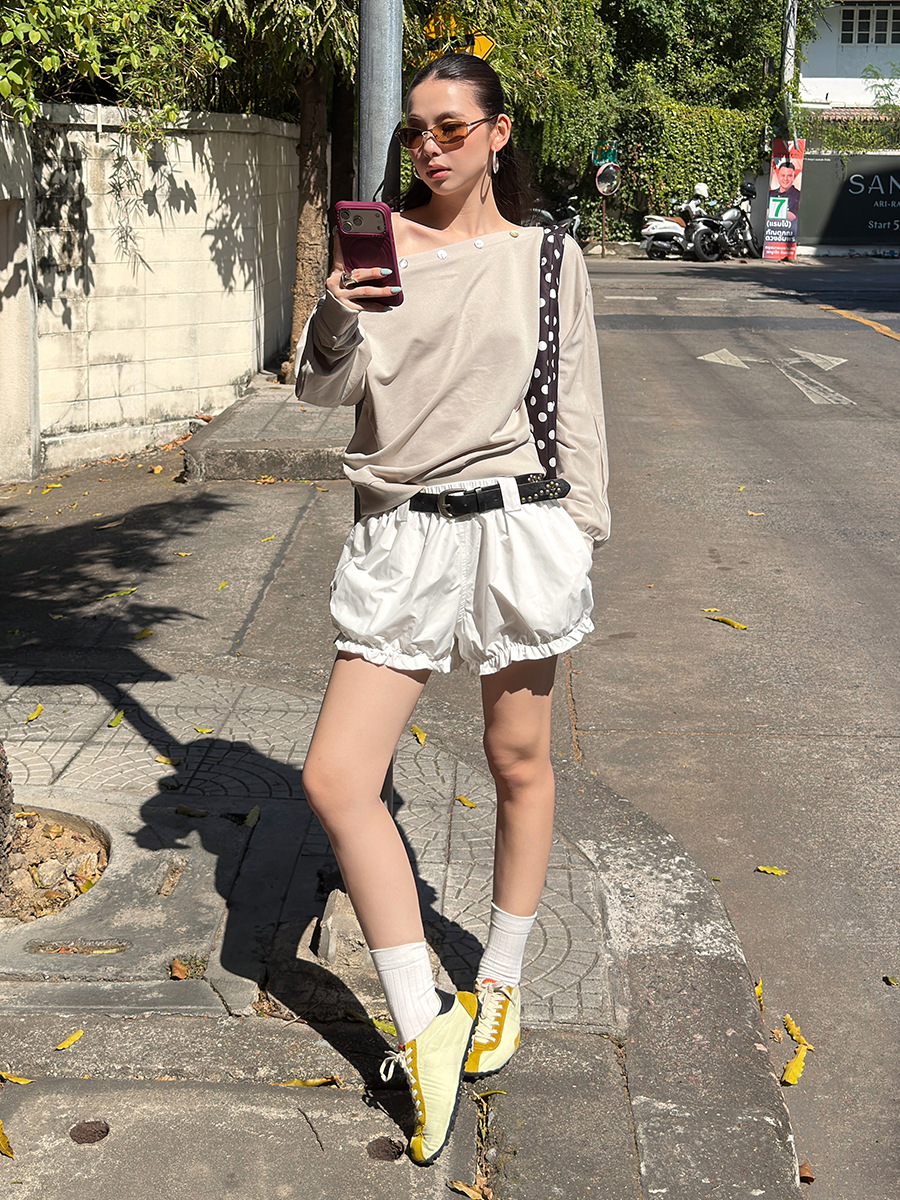 "3.5 Spring/Summer New Collection" Suuzouu Street Fashionable Shorts with Rivet Belt and Floral Design 26K070