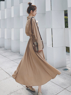 French Long-sleeved dress Women's 2025 Spring Korean-style Waist Slimming Temperament Light Mature Style Goddess Style Shirt Long Skirt