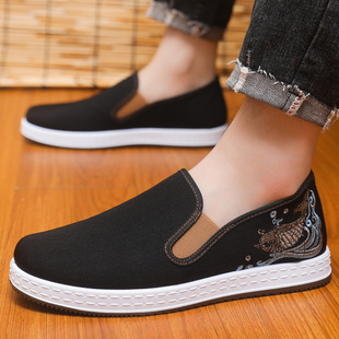2025 New National Style National Style Embroidered Old Beijing Cloth Shoes Canvas Shoes Summer Breathable Slip-on Men's Shoes