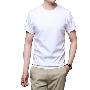 80 mercerized cotton short-sleeved t men's round neck cotton summer business loose solid color simple casual top solid color