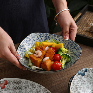 Japanese style and style retro shaped deep bowl commercial appetizer bowl fruit salad bowl hand-painted underglaze color ceramic bowl
