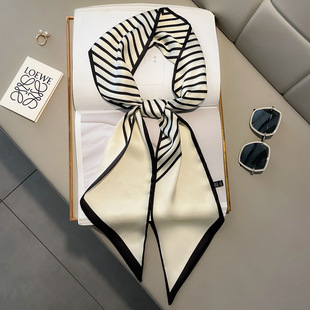 2024 New Spring and Autumn Star Matching Printed Silk Scarf Small Long Women's Belt Tie Bag Scarf Shirt Internet Red Scarf