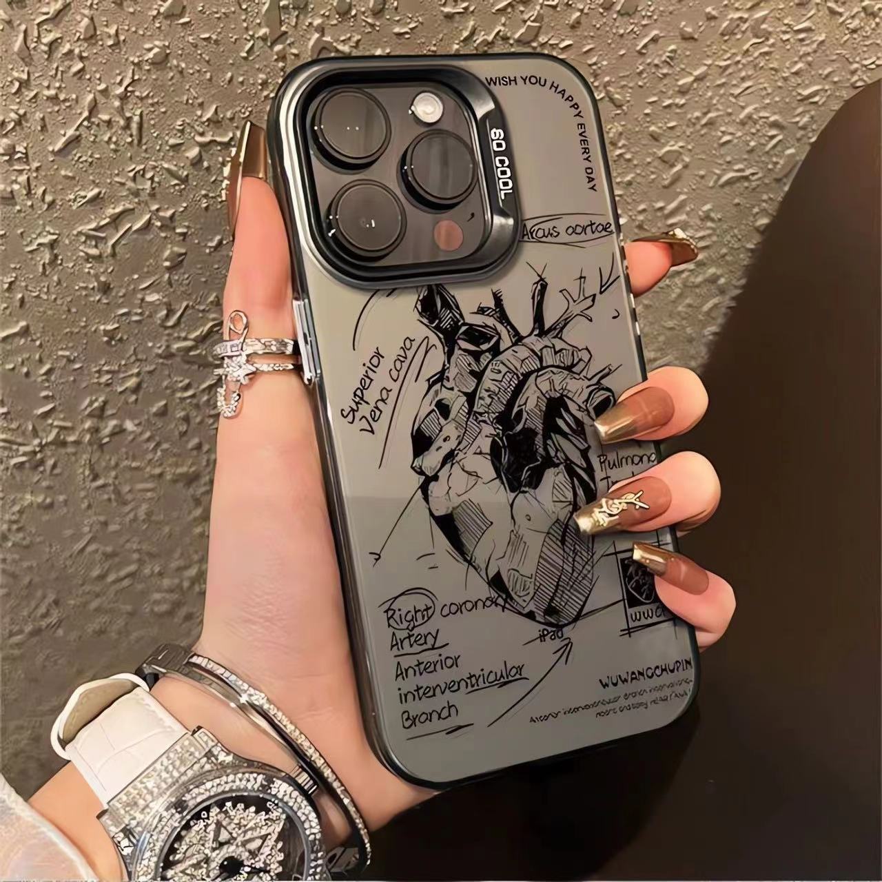 Heart-shaped case suitable for Apple 16 Pro Max, 15 Pro, XS, drop-proof, 12 creative, 14 Plus trendy