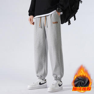 Casual pants men's autumn and winter fashion brand fleece-lined thickened loose ankle-tied pants high street sweatpants youth casual trousers men