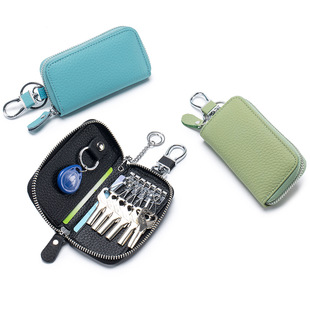 New first layer cowhide universal car key bag foreign trade leather multifunctional zipper key bag household key bag
