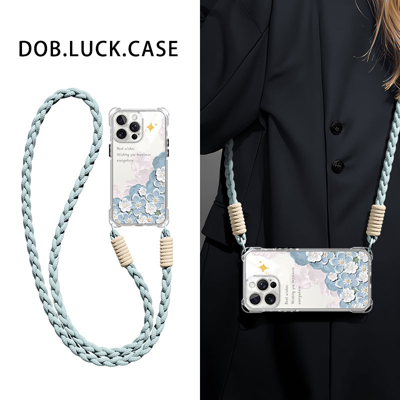 Crossbody lanyard Apple 17 Pro Max phone case with oil painting flowers, new style, 15-inch fresh and elegant design, full coverage, four corners for drop protection.