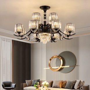 Living room crystal chandelier modern simple light luxury restaurant elegant American 2021 new duplex building Villa lamps