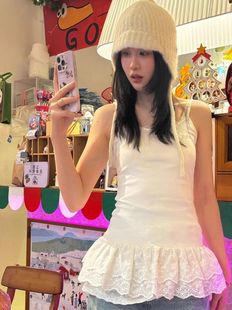 [220g 40-Count Imitation Cotton] Bow Camisole Women's Lace Hem Slim Fit Inner Top