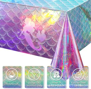 Amazon explosions new laser Mermaid theme disposable waterproof pe tablecloth can be used as background cloth