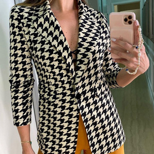 European and American New Women's Jacket 2024 Autumn and Winter Small Suit Houndstooth Suit Fashion Short Single Button Jacket