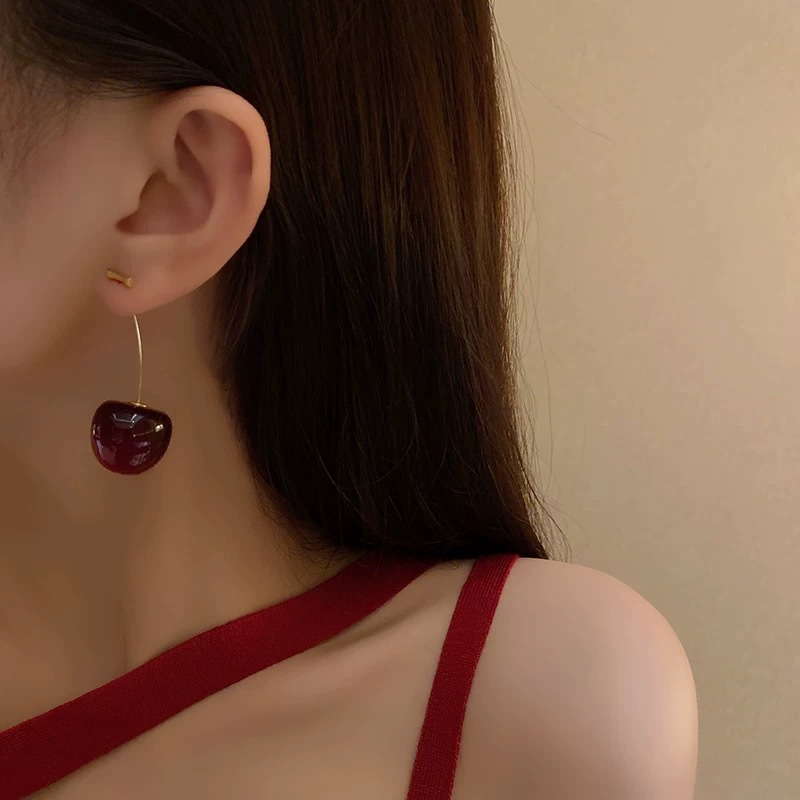 Foreign Trade Cherry Long Earrings for Women, High-End and Personalized Acrylic Cherry Earrings, Girly Heart Fruit Earrings