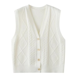 24 Early Autumn New Women's Sweater Knitted Cardigan Vest Slimming All-match Korean Loose V-neck Sleeveless Top for Women