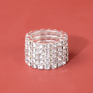Fashion elastic rhinestone ring women's daily jewelry exaggerated multi-row diamond ring personality jewelry factory cross-border goods wholesale