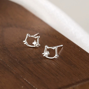 Cute Cat Earrings for Women, Simple Elegant, Zircon-Encrusted Girl's Cut Out Kitten Earrings, Birthday Gift for Girlfriend