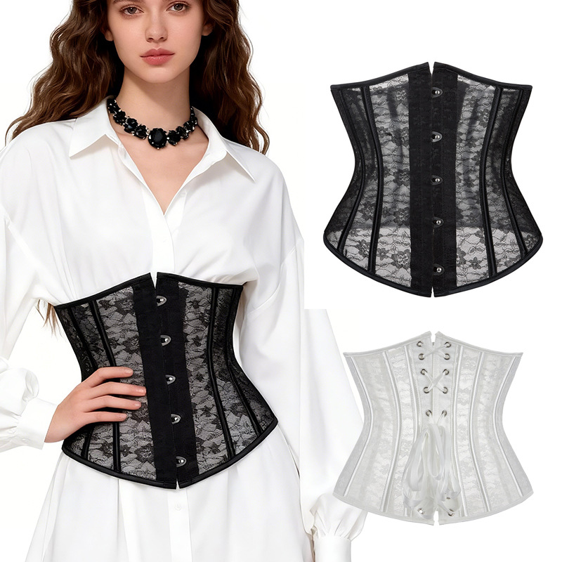 Summer New Style Breathable Mesh Patterned Short Women's Waist Cincher See-Through Waist and Tummy Control Shapewear Aliexpress Cross-Border