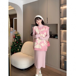 New in stock ~ 2024 Fall/Winter Pregnant Women suit Fashion Age-reducing Loose plus size Knitted Cardigan Thickened Base Skirt