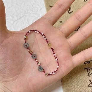 Rich Flower Red Rope Handmade Woven Bracelet Women's Light Luxury Niche Exquisite Bracelet Gift Coin Hand Rope