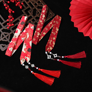 Red Strap Headwear Women's Hanfu with Horse-faced Skirt Accessories Long Strap Hair Strap Antique Hair Accessories Chinese Style