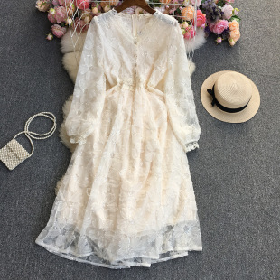 8132 embroidered lace long sleeve dress