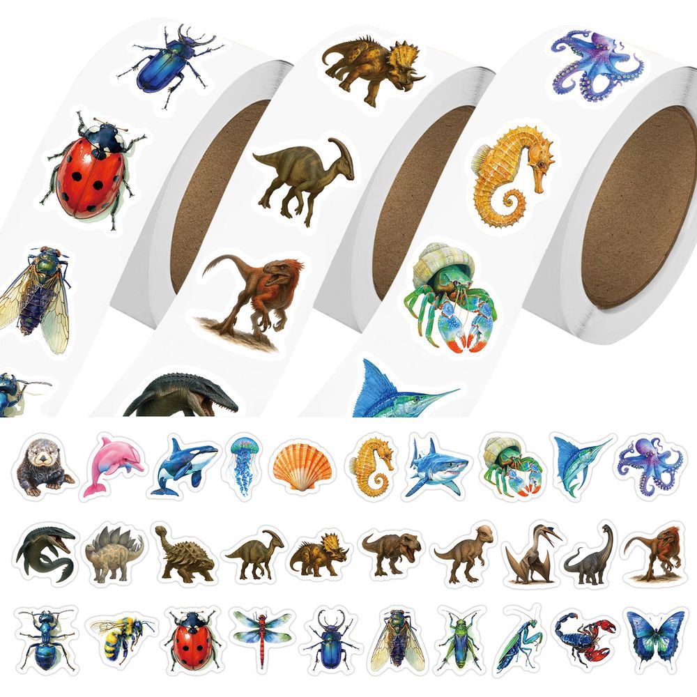 Cross-Border Dinosaur Animal Sticker Roll 500 Kidsren's Reward Handbook Material DIY Stationery Gift Decorative Tape Wholesale