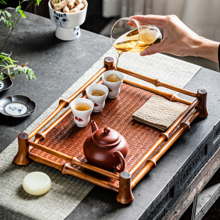 Bamboo tea set storage tray dry bubble tea tray table top tea cup rack tea set storage rack serving tea tray storage integrated