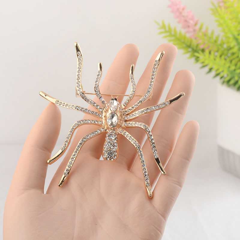 Cross-Border Exaggerated Imitation Diamond Spider Brooch for Men and Women, European and American Internet Celebrity Style, Personalized Light Luxury Animal Exquisite Brooch Wholesale
