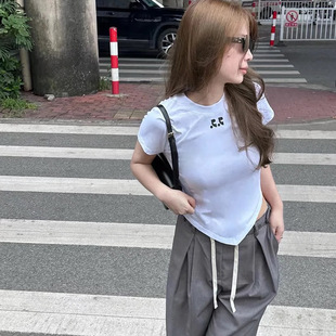New Korean STyle VersaTile Niche Trendy LeTTer PrinTed AsymmeTrical ShorT-sleeved T-shirT Women's Slim Round Neck ShorT Top