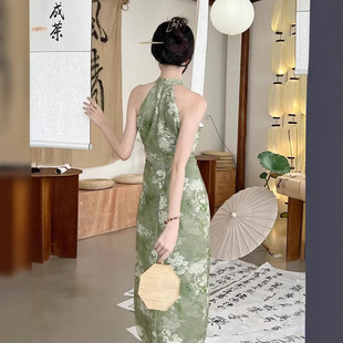 2023 new dress new Chinese elegant pure desire Zen halter waist slim slimming split cheongsam dress