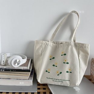 Niche French Canvas Bag Women's One-Shoulder Lazy Style Artistic All-Match Large Capacity Letter Student Class Bag Bag for Summer
