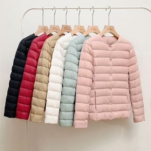 Off-Season Thin Round Neck down Jacket Women's Warm Liner Short Large Size Slim Slim Outwear Autumn and Winter Women's Collarless