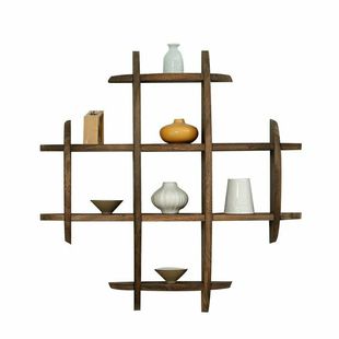 Wall-mounted Antique Rack Duobao Pavilion Solid Wood Chinese Wall-mounted Living Room Decorative Background Tea Cup Tea Set Rack Round on Wall