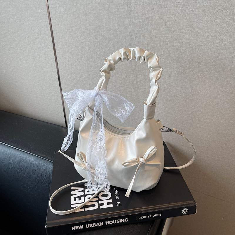 Ballet-style bow handbag, Korean sweet girl pearlescent shoulder/crossbody bag, small tote bag for work commuting.