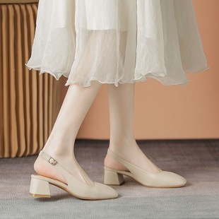White Toe Sandals Women's Spring New French Style Fairy Style Gentle Dress Medium Thick Heeled Shoes Mary Jane Women's Shoes