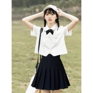 Preppy style jk shirt women's summer short-sleeved white shirt pleated skirt wear japanese short top uniform set