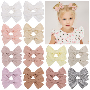 European and American Children's Embroidered Cotton Bow Hairpin Pastoral Style Multicolor Flower Girl's Cute Bow Tie Hairpin 2715