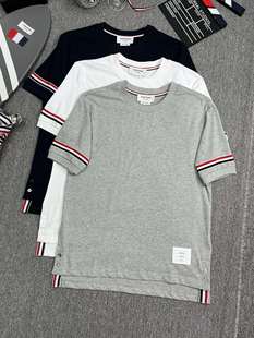 Factory Store high quality TB Summer New Men's and Women's Classic Double-sleeved Color Stripped Casual All-match Crewneck Short-sleeved T-shirt
