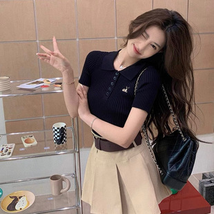 Qiu Rou Yao Summer Embroidered White Short Slim-fit Academy-style Cute Slimming Chic Hong Kong Style Top Short-sleeved Women