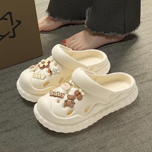 Cute thick-soled hole shoes with drooping feeling closed toe slippers women's non-slip wear-resistant height increasing sandals summer outdoor fashion women