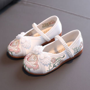 Old Beijing Children's Handmade Cloth Shoes Antique Horse-faced Skirt Shoes Ancient Girl's Embroidered Shoes Breathable New Chinese Han Clothes Shoes