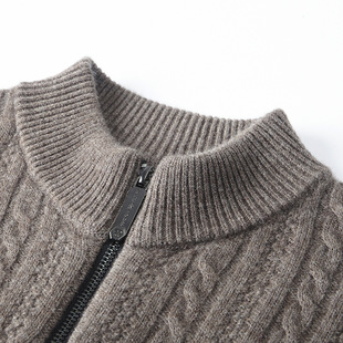 Autumn Thirty Middle-aged Men's Long-sleeved Collar Casual Jacquard Solid Color Zipper Fit Wool Cardigan Jacket