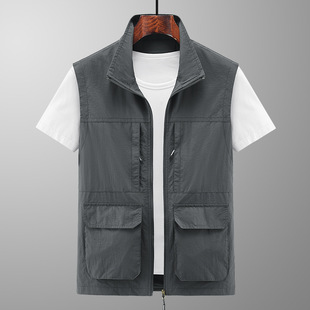 2023 New Men's Vest Fashion Soft Outdoor Casual Fishing Sleeveless Multi-Pocket Jacket Men's Construction Site Jacket