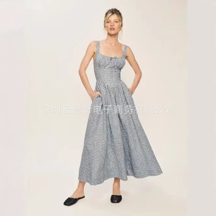 2025 spring and summer new style European and American hot girl sexy little mom style slim waist printed lace-up design dress