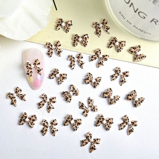 New Leopard Ribbon Bow Nail Art Accessories Autumn and Winter Maillard Color Matching Personalized Spice Nail Decoration