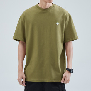 Hanska Heavy Short-sleeved T-shirt Men's Summer 2024 New Arrival Black Round Neck Loose Casual Cotton Embroidered Top