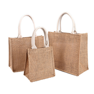 Artistic retro portable linen bag custom waterproof film-coated linen bag cotton linen bag non-printing jute bag linen bag