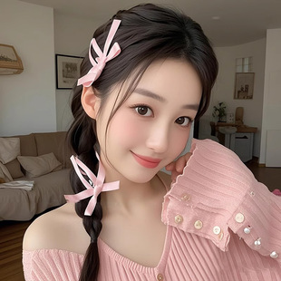 Girly Bow Hairpin Women's Sweet Ballet Style Fringe Hair Fringe on Front Side Clip bb Clip Fringe Clip Hairpin Headwear