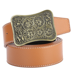 Amazon New Series Six-pointed Star Heart Retro Belt European and American Smooth Buckle Youth Fashion Men's Korean Belt